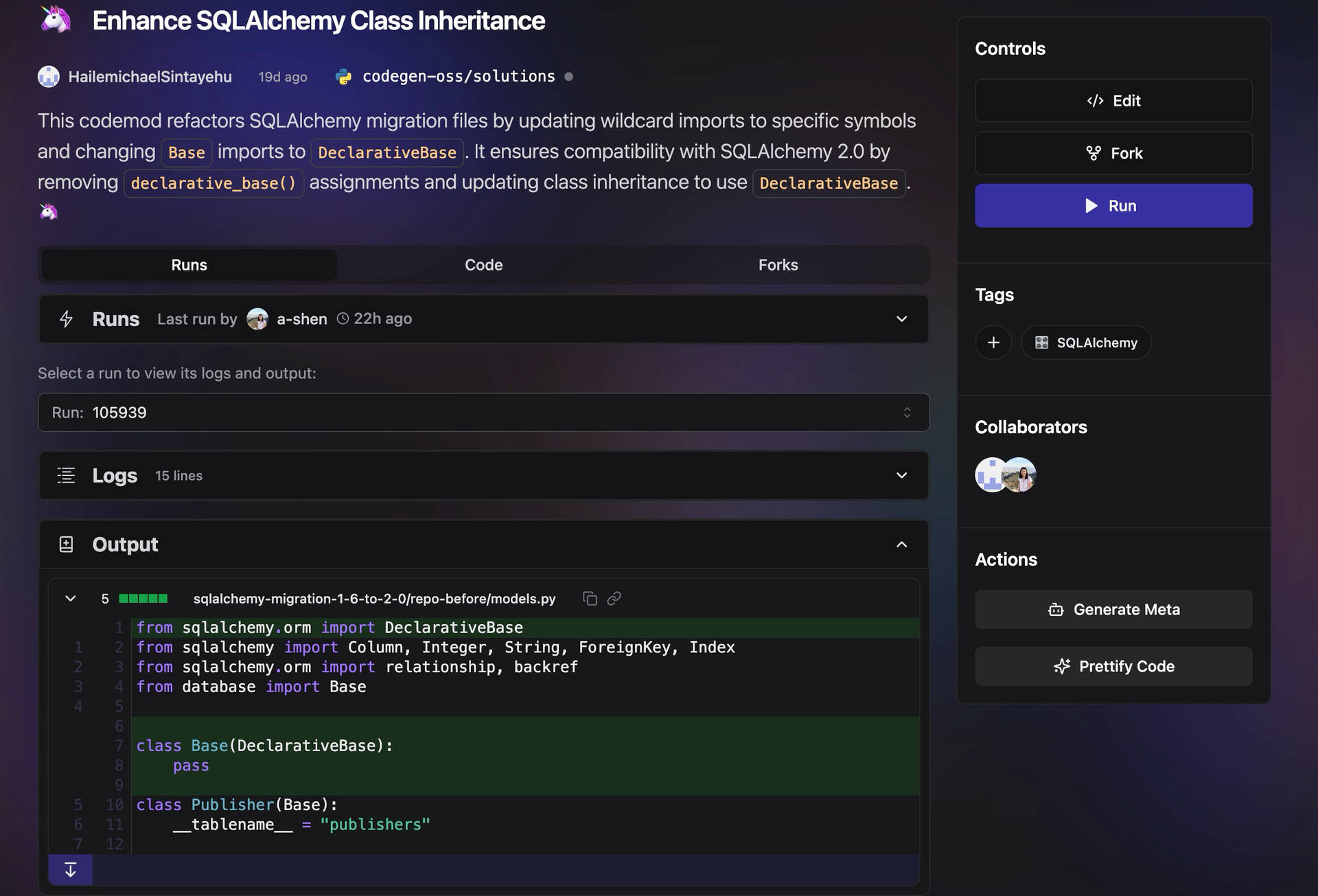 github - vrajesh94 python-sqlalchemy: connect sql... Case Study: AI-Powered SQLAlchemy Upgrade - Codegen